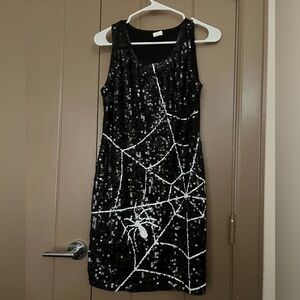 Spirit Halloween Black dress with sequence spiderwebs